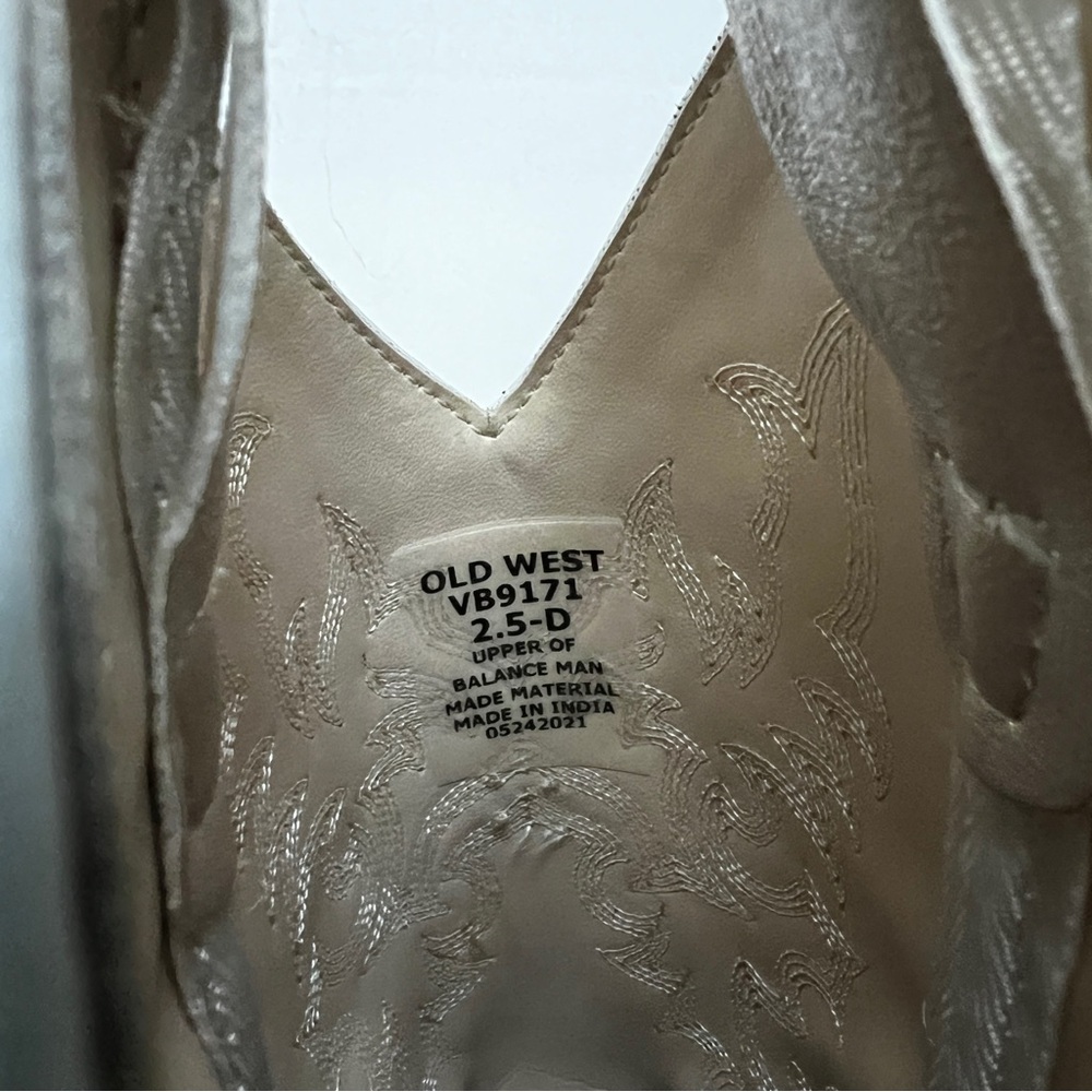 OLD WEST Cowboy Cowgirl Boots VB9171 Pearl Youth 2.5 D - Picture 6 of 8